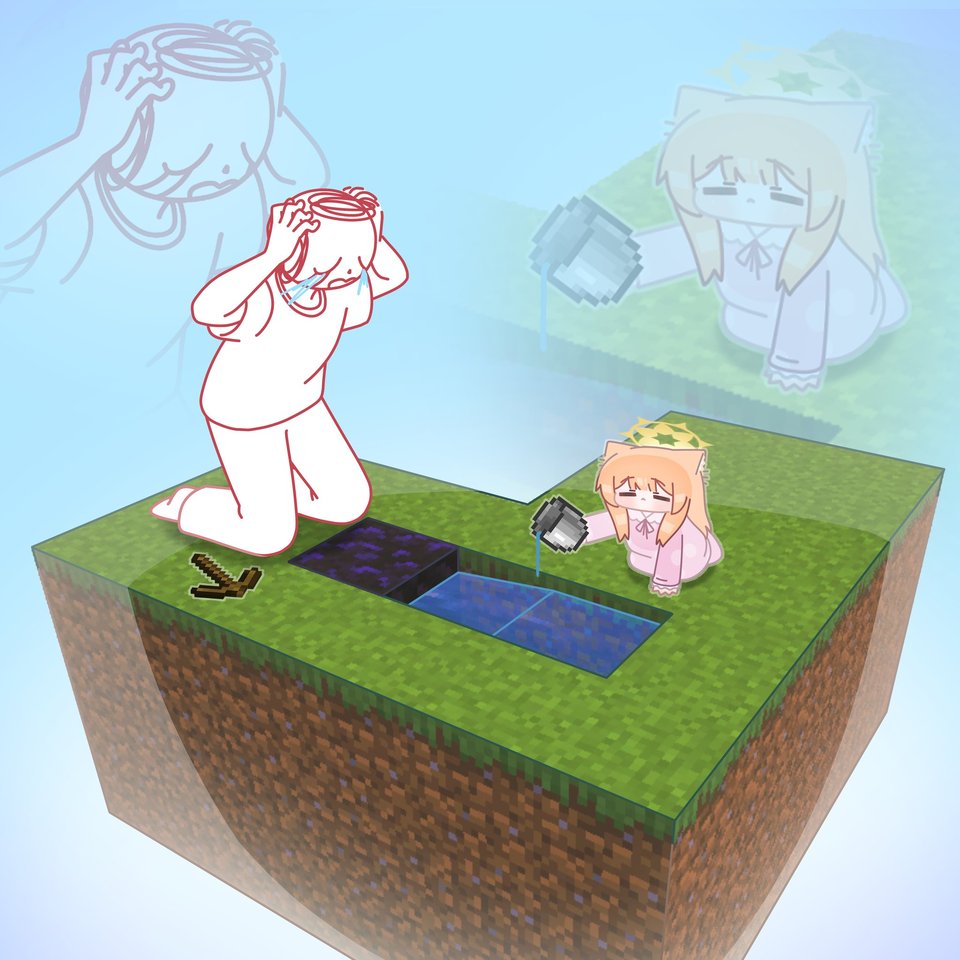 Minecraft 草方块场景与角色插画